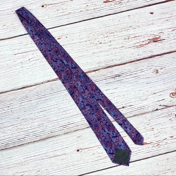 Paisley Print Silk Tie Blue Red - Picture 4 of 7